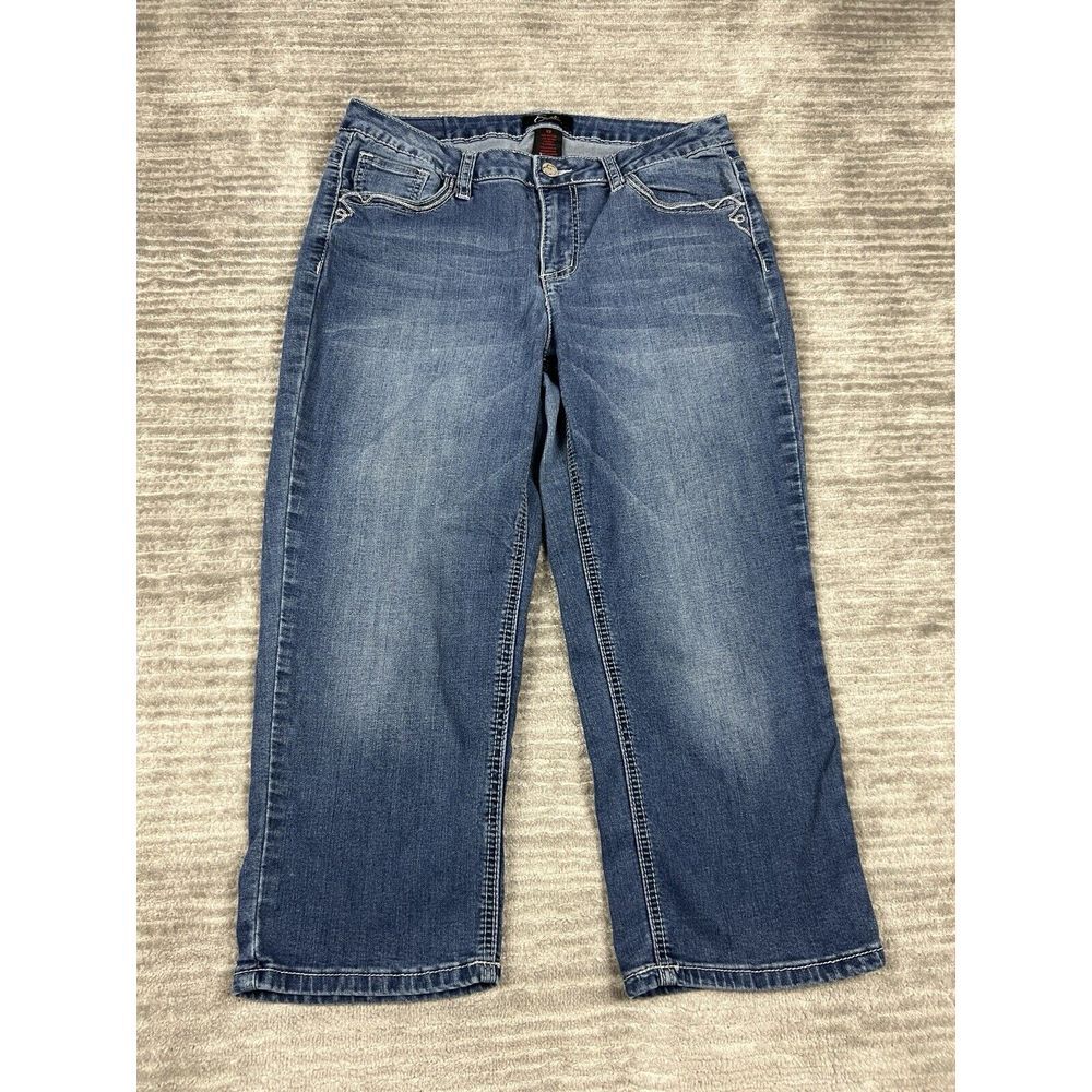 Earl Jeans‎ Womens 12 Blue Bedazzled Capri Denim Cotton Blend Cross Studded